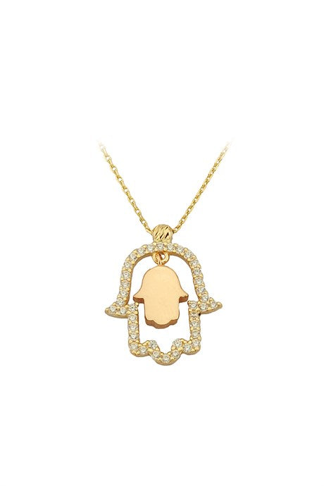 Collier main de Fatima (Hamsa) en or massif | 14K (585) | 2,13 grammes