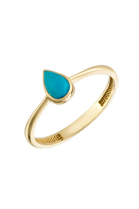 Solid Gold Turquoise Drop Gemstone Ring | 14K (585) | 1.39 gr