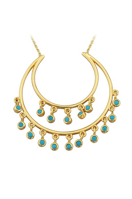 Solid Gold Turquoise Gemstone Moon Necklace | 14K (585) | 3.96 gr