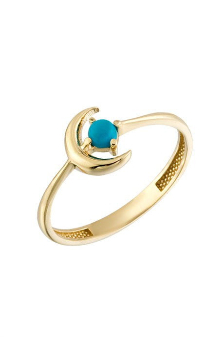 Solid Gold Turquoise Gemstone Moon Ring | 14K (585) | 1.32 gr