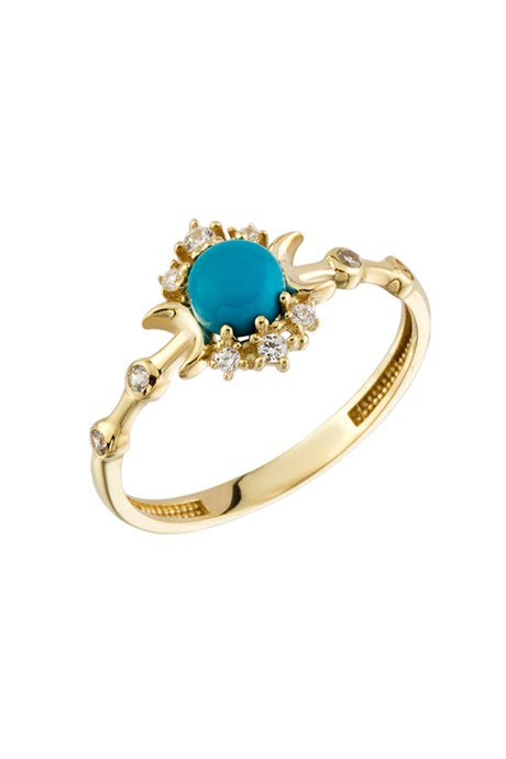 Solid Gold Turquoise Gemstone Moon Ring | 14K (585) | 1.69 gr