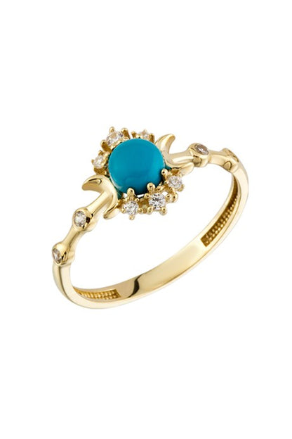 Anneau de lune de pierre gemme turquoise en or massif | 14K (585) | 1,69 g