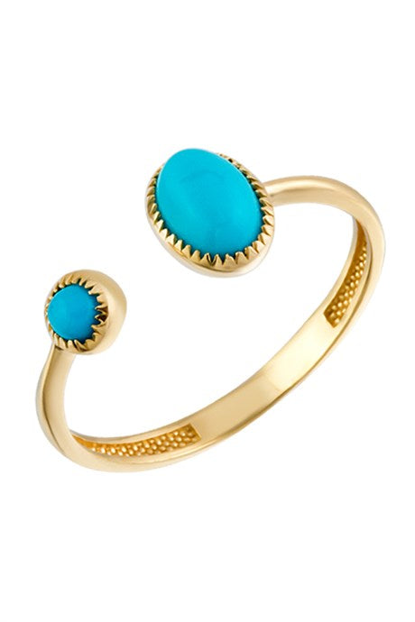 Bague réglable en or massif avec pierres précieuses turquoise | 14K (585) | 1,32 g