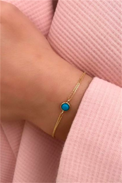 Bracelet en pierres précieuses turquoise en or massif | 14K (585) | 1,40 gr