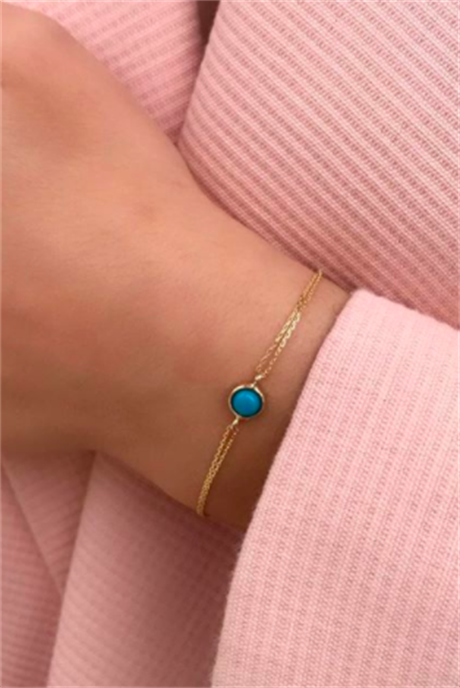 Solid Gold Turquoise Gemstone Bracelet | 14K (585) | 1.40 gr
