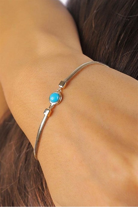 Solid Gold Turquoise Gemstone Bracelet | 14K (585) | 3.70 gr