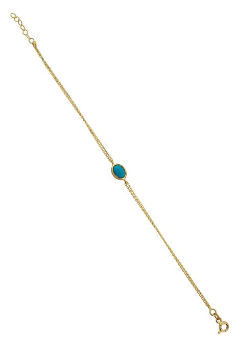 Pulsera de piedras preciosas turquesas de oro macizo | 14K (585) | 1,47 gramos