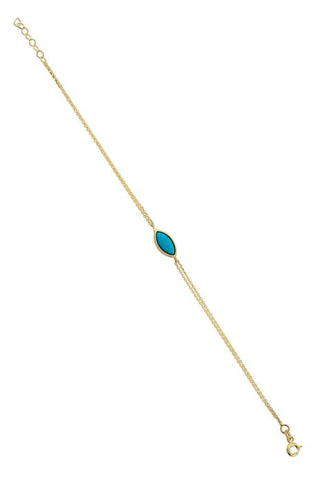 Solid Gold Turquoise Gemstone Bracelet | 14K (585) | 1.83 gr
