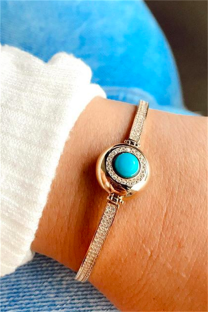 Solid Gold Turquoise Gemstone Bracelet | 14K (585) | 8.29 gr