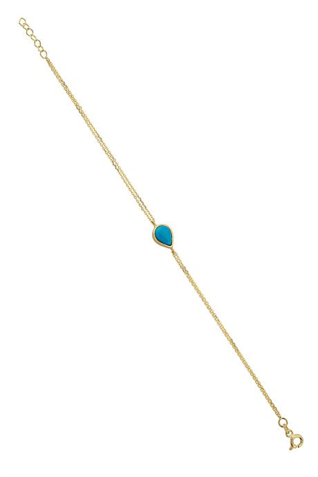 Solid Gold Turquoise Gemstone Drop Bracelet | 14K (585) | 1.71 gr