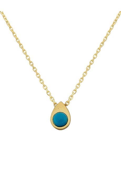 Solid Gold Turquoise Gemstone Drop Necklace | 14K (585) | 1.24 gr