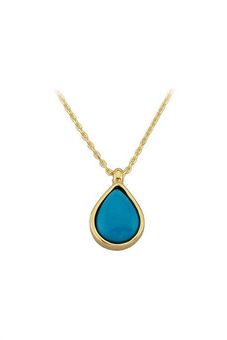 Solid Gold Turquoise Gemstone Drop Necklace | 14K (585) | 1.85 gr