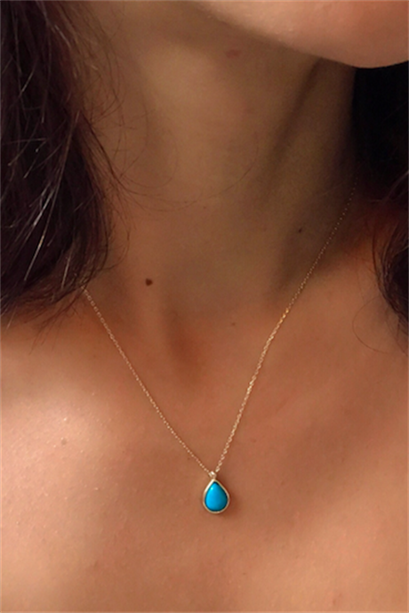 Collier goutte de pierres précieuses turquoise en or massif | 14K (585) | 1,85 g