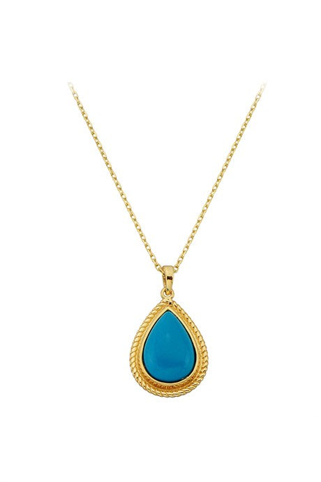 Solid Gold Turquoise Gemstone Drop Necklace | 14K (585) | 2.24 gr