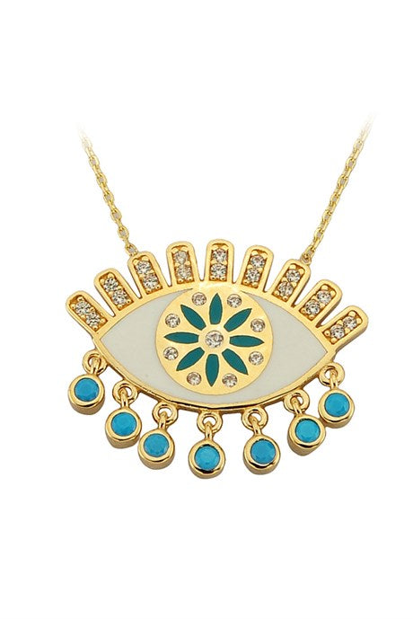 Solid Gold Turquoise Gemstone Eye Necklace | 14K (585) | 4.08 gr