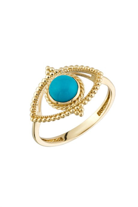 Solid Gold Turquoise Gemstone Evil Eye Ring | 14K (585) | 2.17 gr