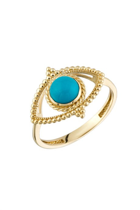 Anneau de mauvais œil de pierre gemme turquoise en or massif | 14K (585) | 2,17 grammes