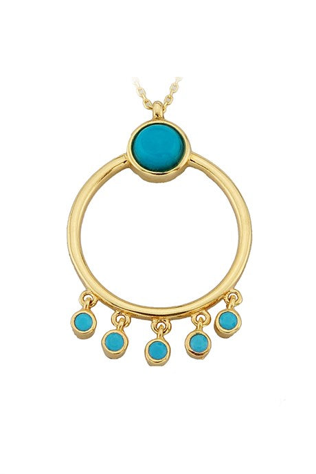 Solid Gold Turquoise Gemstone Circle Necklace | 14K (585) | 3.13 gr