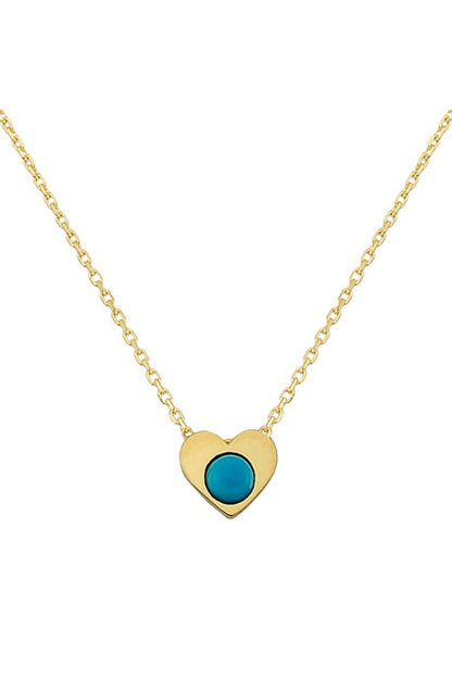 Collier coeur en or massif avec pierres précieuses turquoise | 14K (585) | 1,29 g