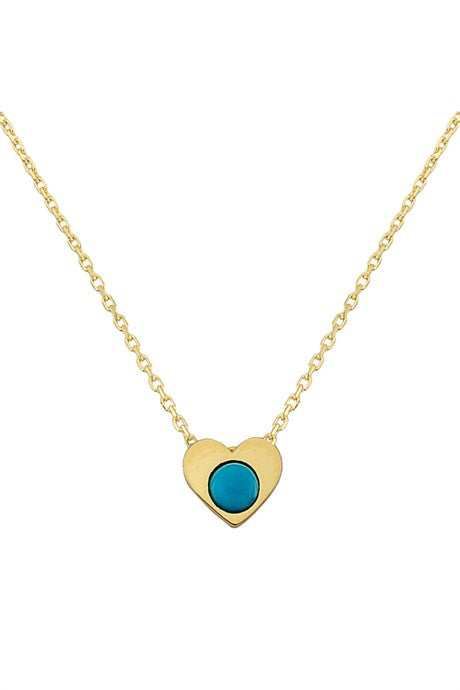 Solid Gold Turquoise Gemstone Heart Necklace | 14K (585) | 1.29 gr