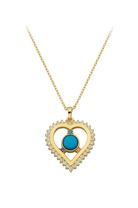 Collar de corazón de piedra preciosa turquesa de oro macizo | 14K (585) | 2,48 gramos