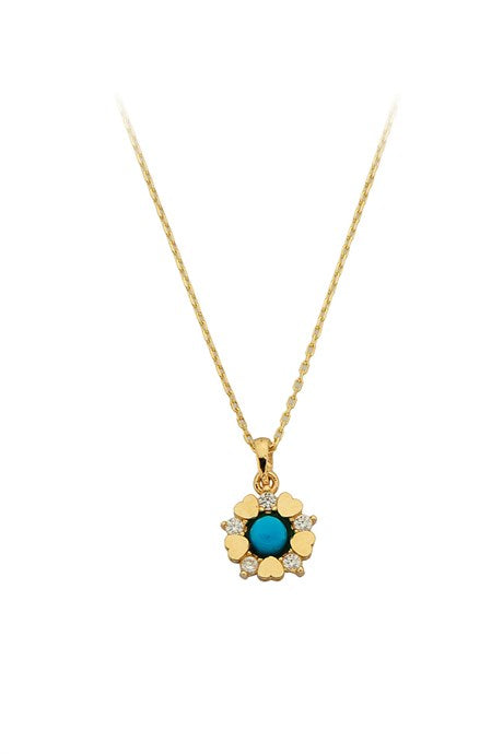 Solid Gold Turquoise Gemstone Heart Necklace | 14K (585) | 1.67 gr