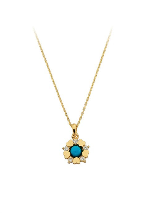 Collier coeur en or massif avec pierres précieuses turquoise | 14K (585) | 1,67 g