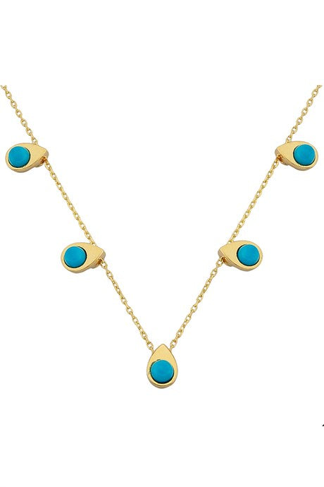 Solid Gold Turquoise Gemstone Necklace | 14K (585) | 2.32 gr