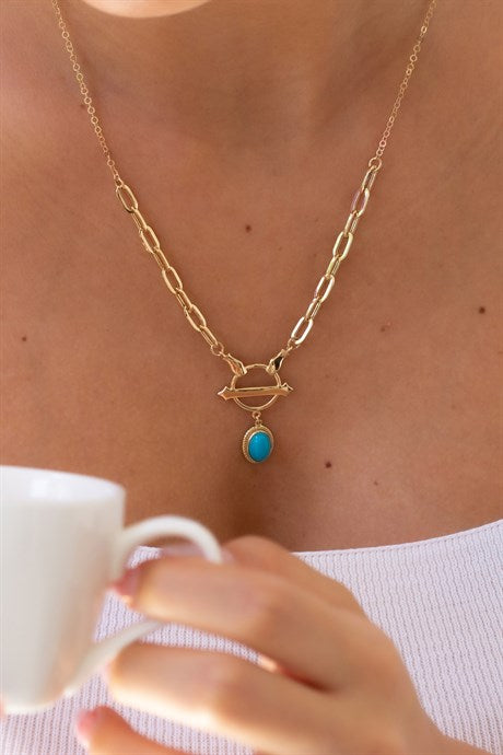 Solid Gold Turquoise Gemstone Necklace | 14K (585) | 6.01 gr