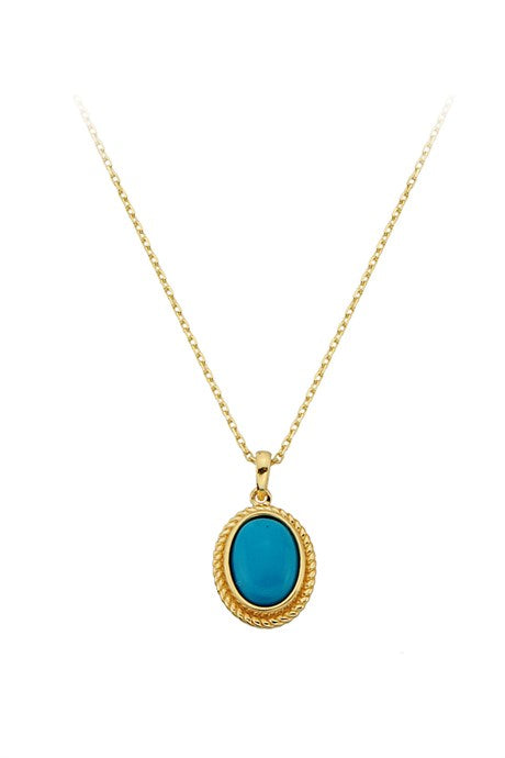 Solid Gold Turquoise Gemstone Necklace | 14K (585) | 1.96 gr