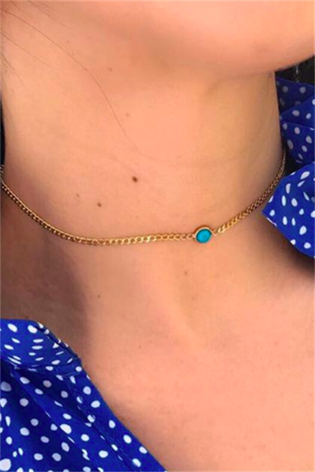 Collier de pierres précieuses turquoise en or massif | 14K (585) | 2,84 grammes