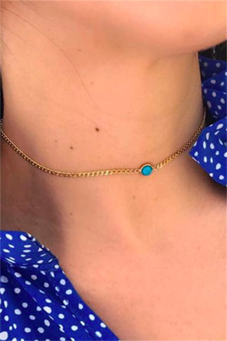 Solid Gold Turquoise Gemstone Necklace | 14K (585) | 2.84 gr