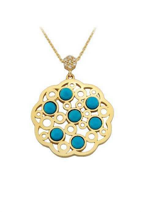 Solid Gold Turquoise Gemstone Necklace | 14K (585) | 4.25 gr