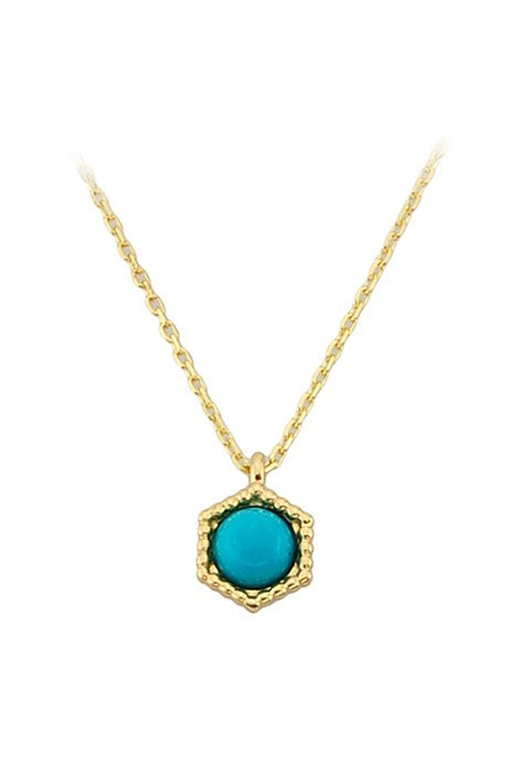 Solid Gold Turquoise Gemstone Necklace | 14K (585) | 1.41 gr