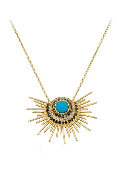 Solid Gold Turquoise Gemstone Necklace | 14K (585) | 2.63 gr