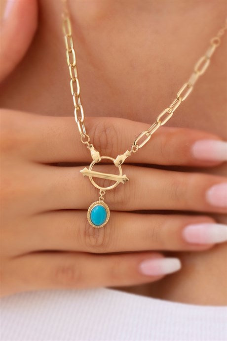 Solid Gold Turquoise Gemstone Necklace | 14K (585) | 6.01 gr