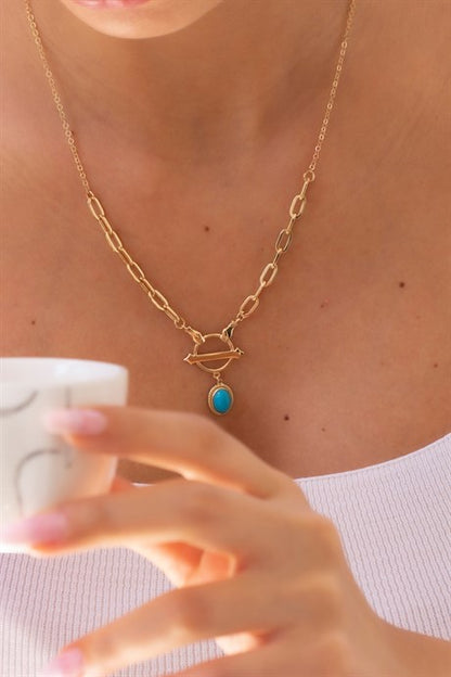 Solid Gold Turquoise Gemstone Necklace | 14K (585) | 6.01 gr