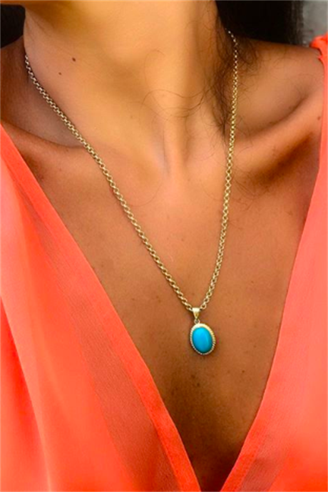 Solid Gold Turquoise Gemstone Necklace | 14K (585) | 7.57 gr
