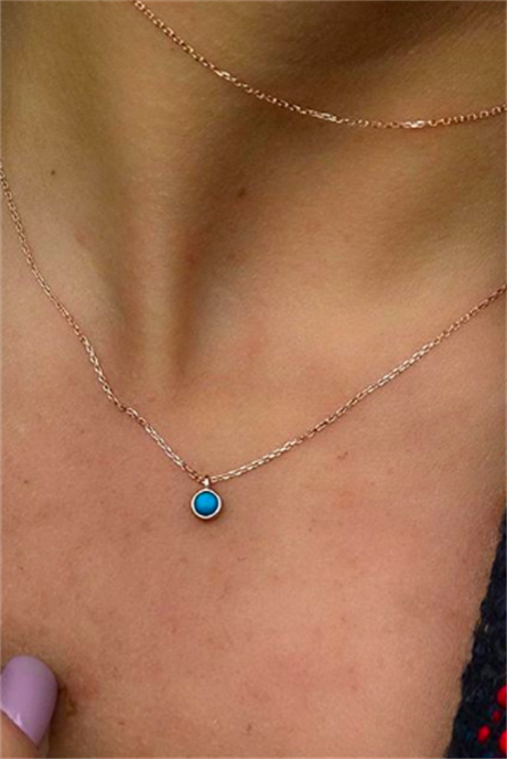 Solid Gold Turquoise Gemstone Necklace | 14K (585) | 1.21 gr