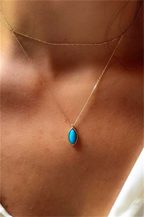 Collier de pierres précieuses turquoise en or massif | 14K (585) | 1,95 g