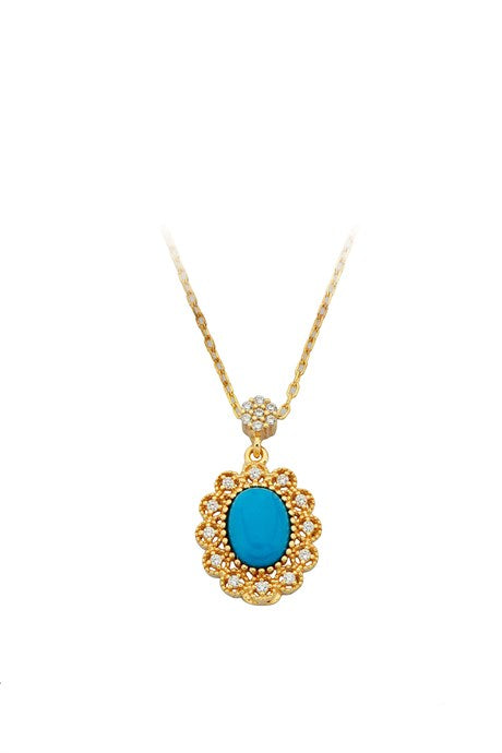 Collier de pierres précieuses turquoise en or massif | 14K (585) | 2,45 grammes