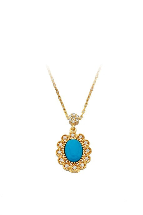 Solid Gold Turquoise Gemstone Necklace | 14K (585) | 2.45 gr