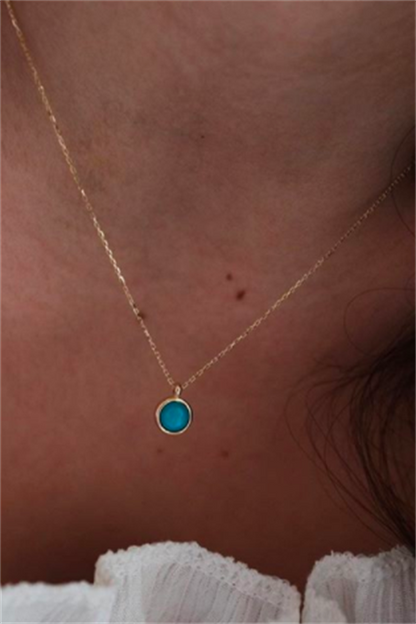 Collier de pierres précieuses turquoise en or massif | 14K (585) | 1,49 g