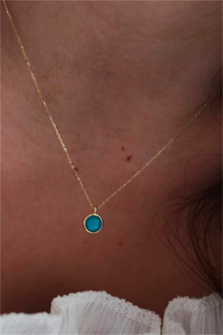 Solid Gold Turquoise Gemstone Necklace | 14K (585) | 1.49 gr