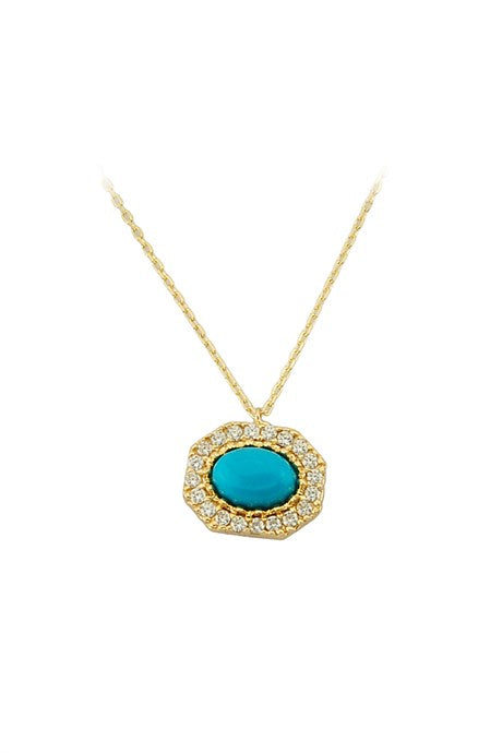 Solid Gold Turquoise Gemstone Necklace | 14K (585) | 2.28 gr