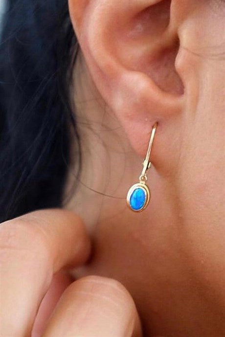 Solid Gold Turquoise Gemstone Earring | 14K (585) | 1.92 gr