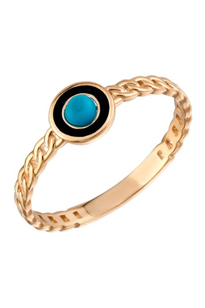 Solid Gold Turquoise Gemstone Enameled Chain Ring | 14K (585) | 1.27 gr