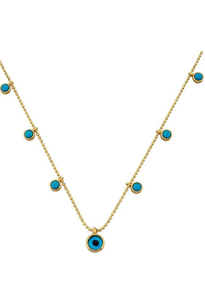 Solid Gold Turquoise Gemstone Evil Eye Bead Necklace | 14K (585) | 4.29 gr