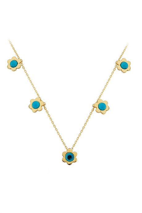 Collier Mauvais Œil de Pierres Précieuses Turquoise en Or Massif | 14K (585) | 2,54 grammes