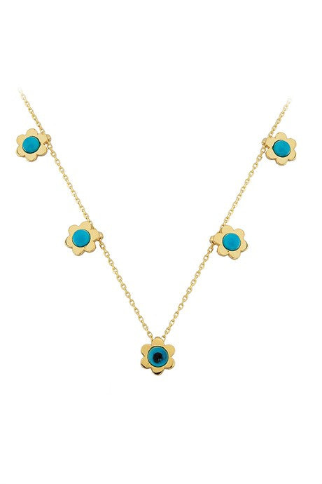 Collar de oro macizo con piedras preciosas turquesas y mal de ojo | 14K (585) | 2,54 gramos